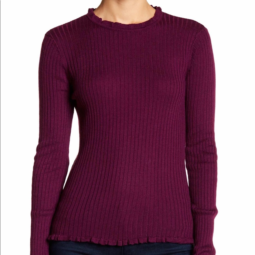 John + Jenn Line Ruffle Trim Ribbed Knit Sweater